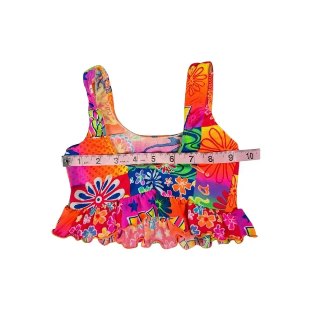 Girls Size 5 Neon Floral Ruffle Tankini Swimsuit Top